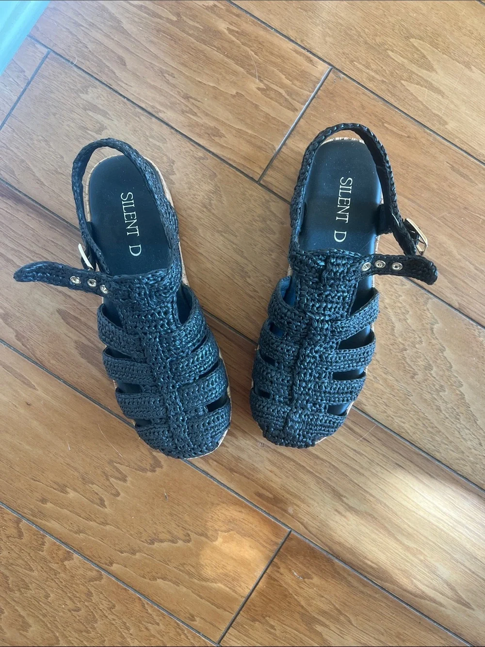 Silent D Black Woven Slingback Sandals